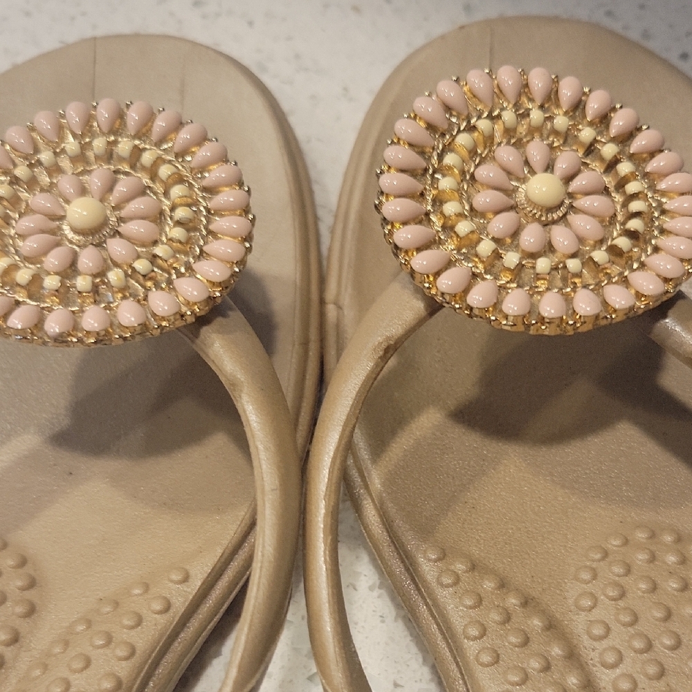 OKA b. Tan Sandals with Beaded Accents EUC